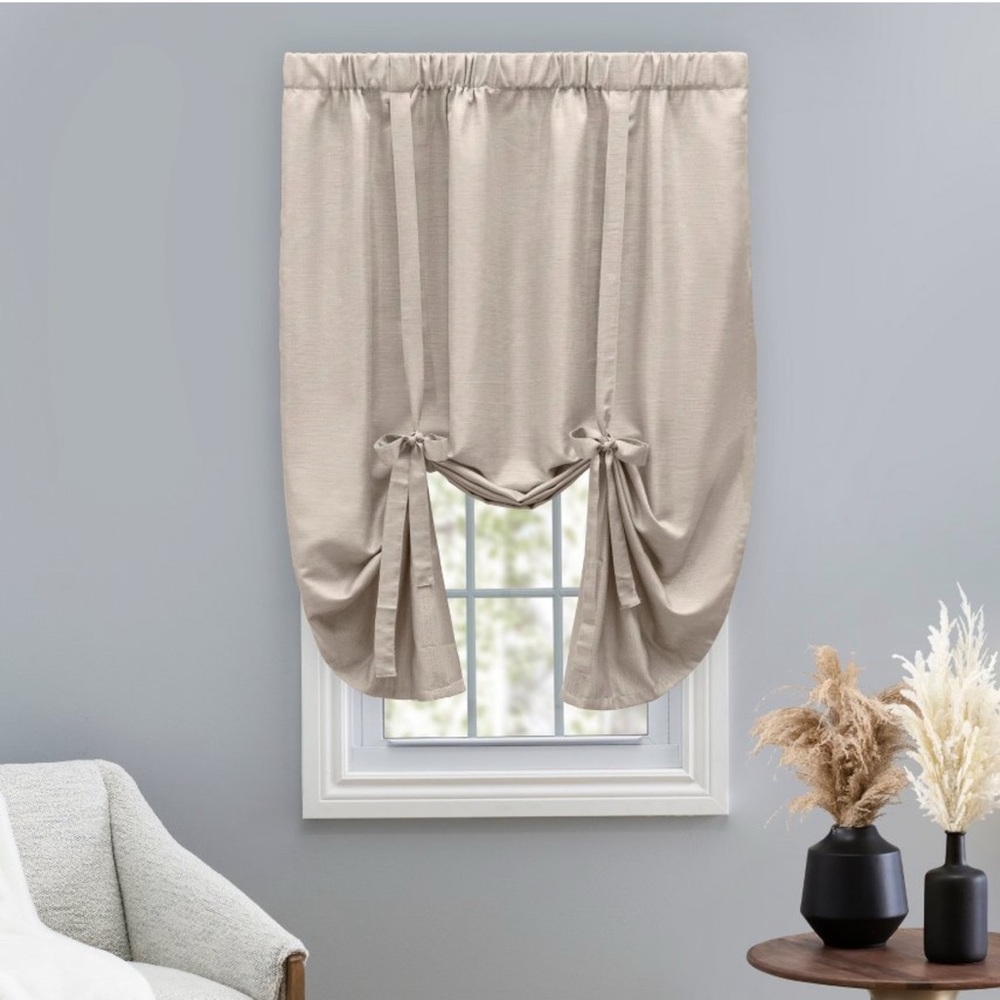 Elegant Linen Look Tie-Up Curtain